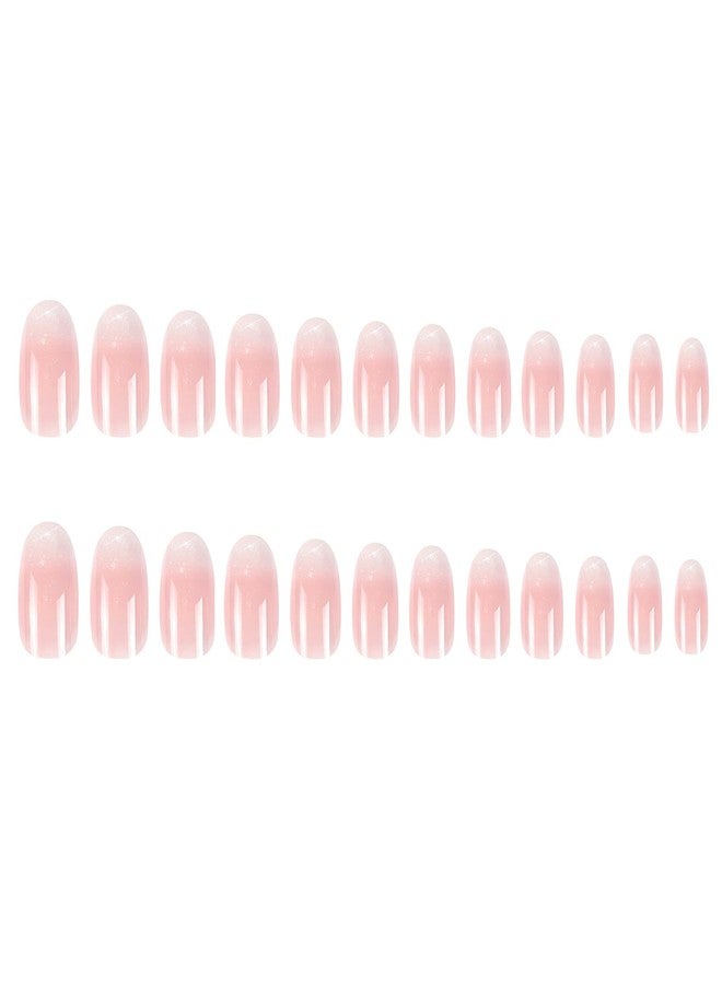 WAFOLOZE Almond Press on Nails, Almond Shaped Press On Nails, Nail Press ons Short Fake Nail Pink Ombre False Nail with Glitter Glue On Short Design Artificial Stick on Nails for Women 24Pcs - Image 5